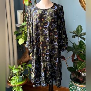 Eloquii Black Dress with Purple and Green Floral Pattern Sz 18